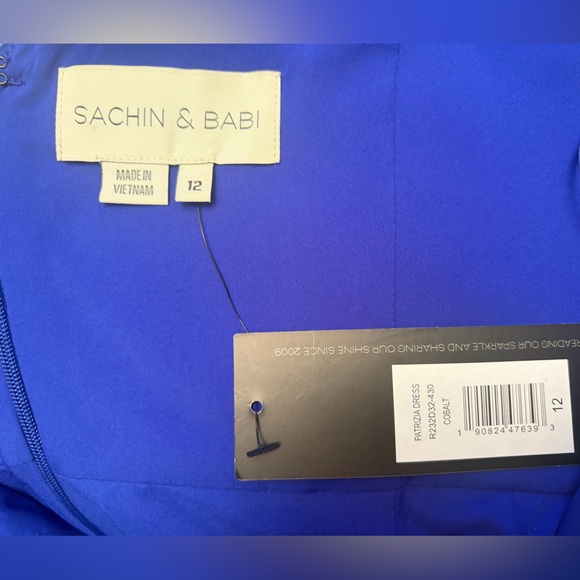 🆕🦋 Sachin & Babi Patrizia Cobalt Blue Asymmetric Midi Dress Long Sleeve Size 12 - Picture 15 of 17